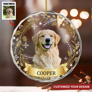 Custom Photo Happiness Is A Warm Puppy Or A Purring Kitty - Personalized Circle Glass Ornament