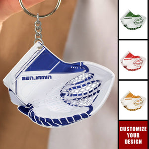 Hockey Goalie Glove - Personalized Acrylic Christmas Keychain, Gift For Hockey Lover