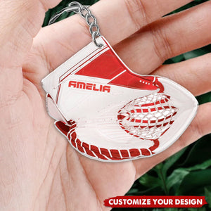 Hockey Goalie Glove - Personalized Acrylic Christmas Keychain, Gift For Hockey Lover