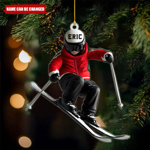 Skiing Fun Personalized Name Shaped Ornament, Gift Idea For Skiing Lovers