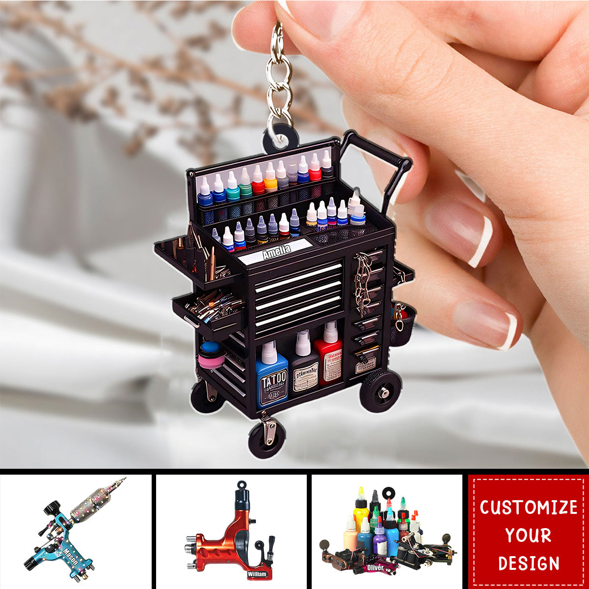 Tattoo Machine - Personalized Acrylic Keychain, Gift For Tattoo Artist